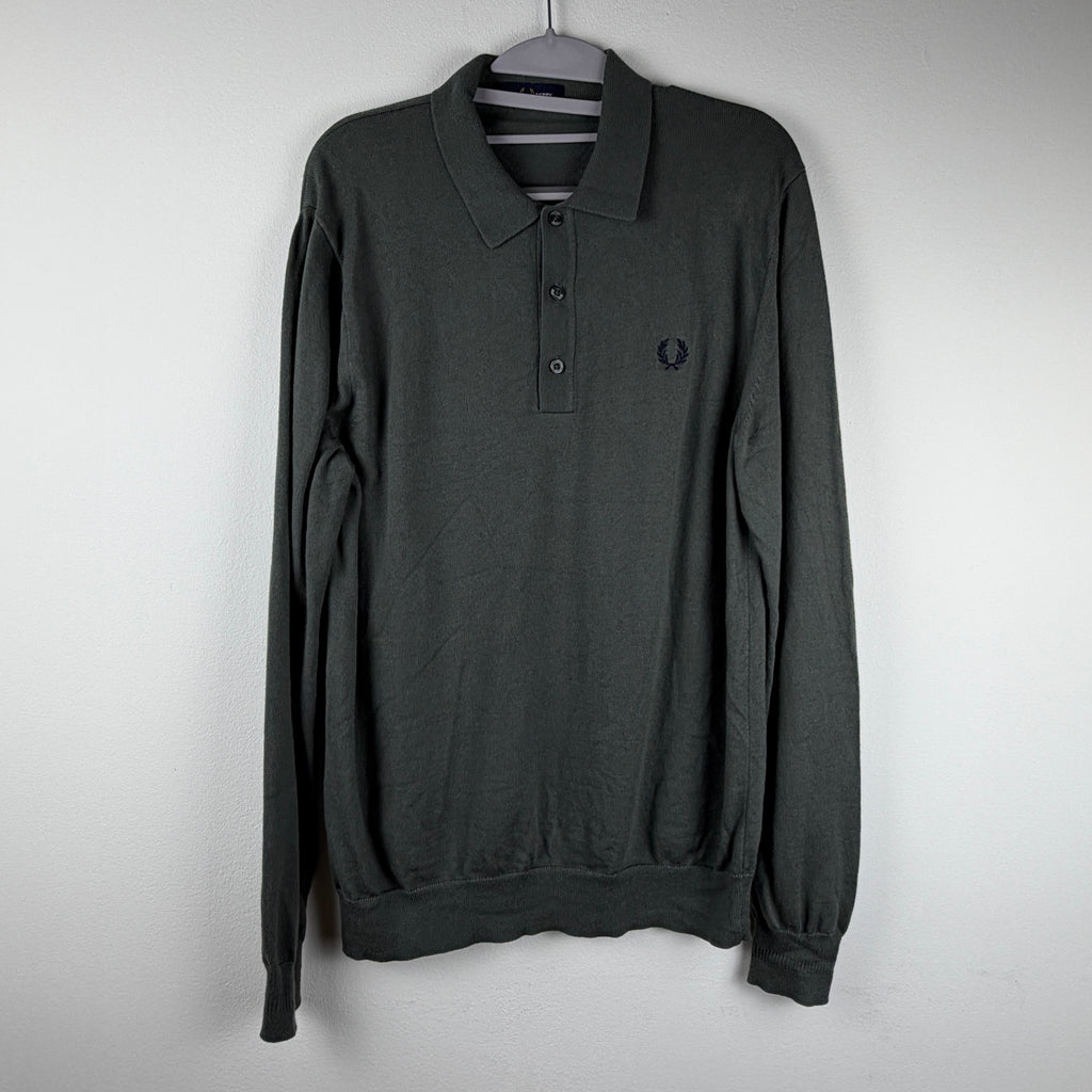 Fred Perry Longsleeve Knit Polo - Grey Green M