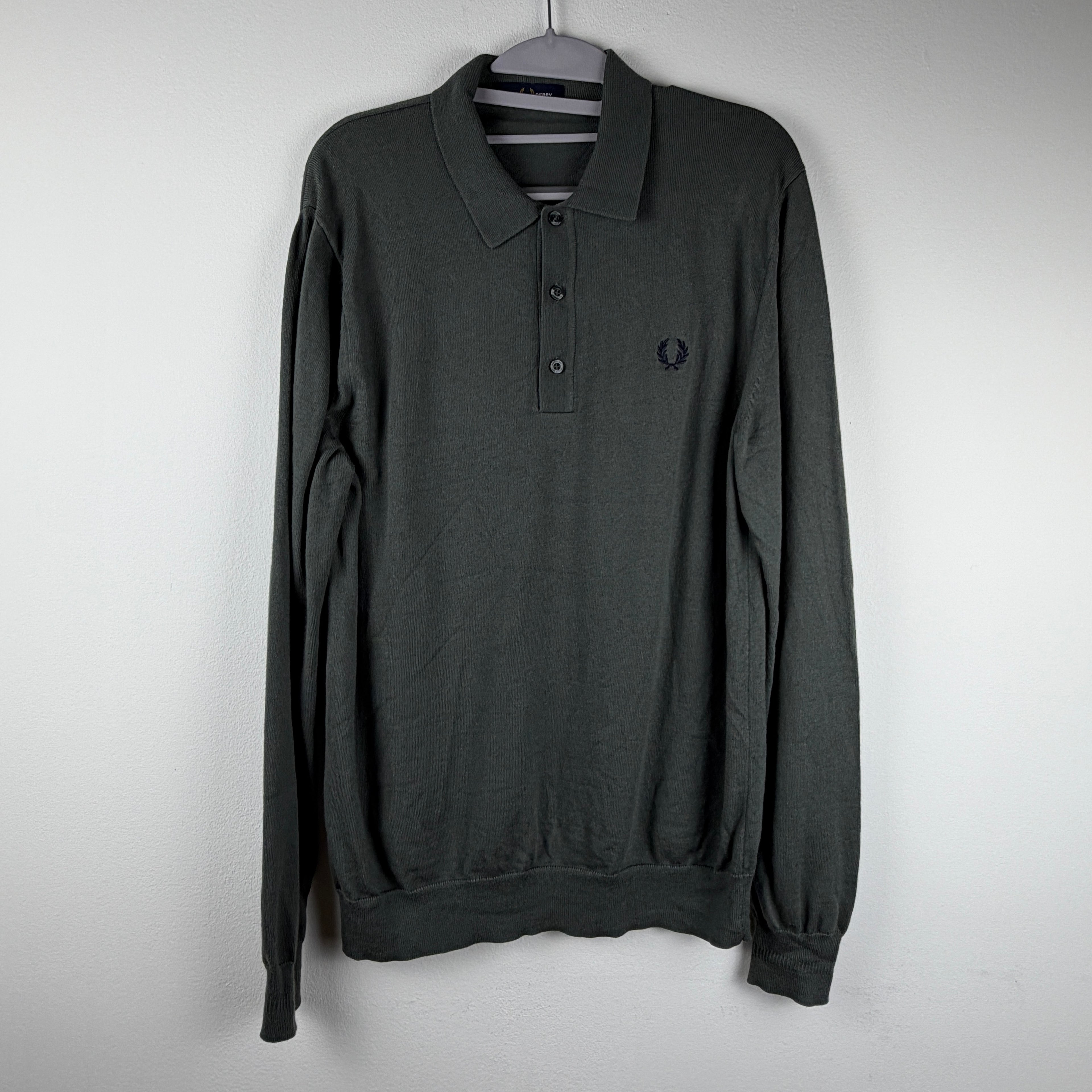 Fred Perry Longsleeve Knit Polo - Grey Green M