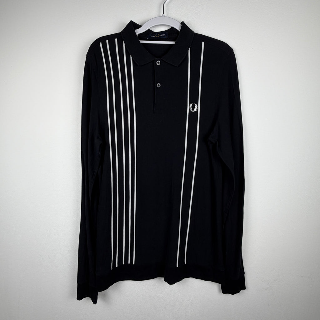 Fred Perry Striped Long Sleeve Polo - Black White