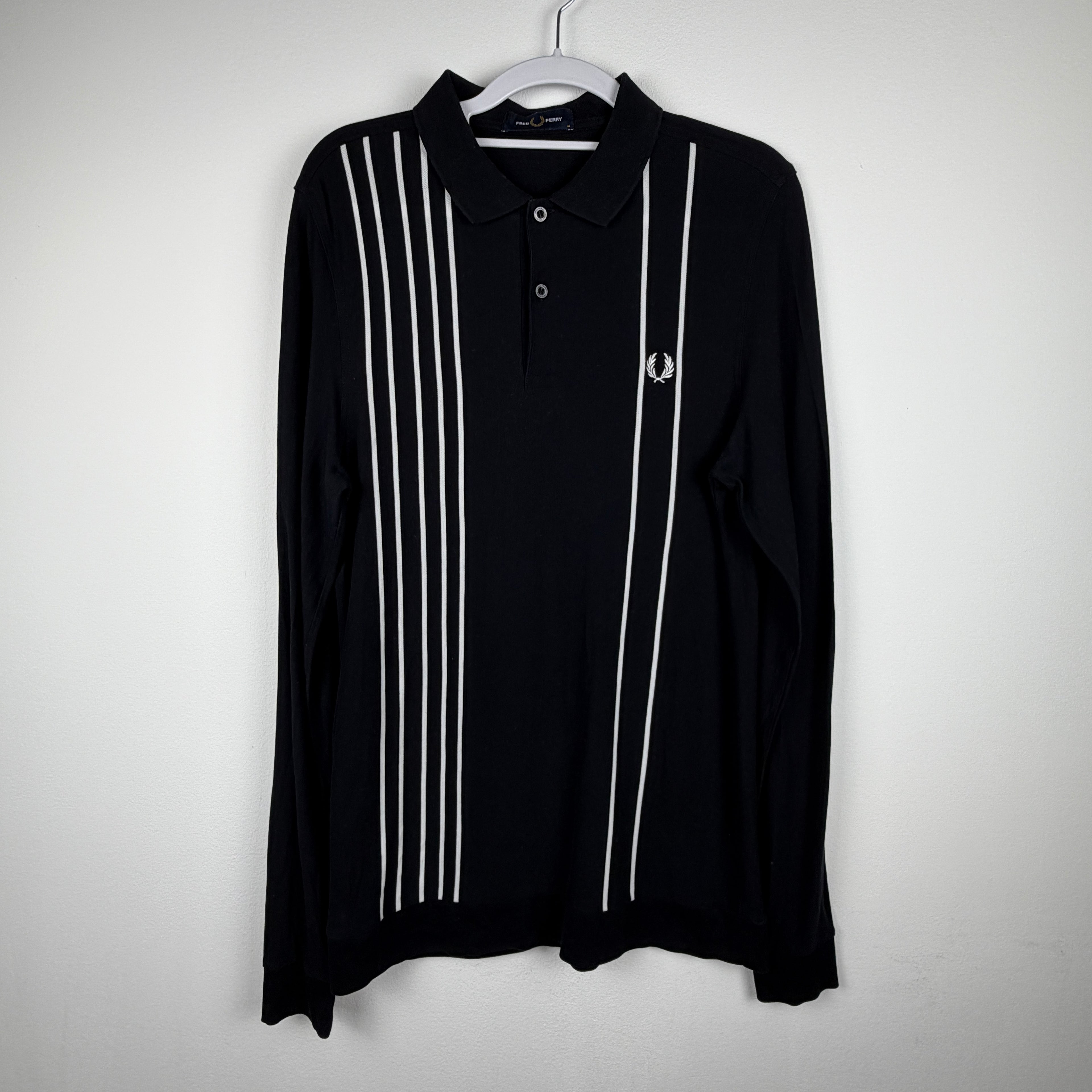 Fred Perry Striped Long Sleeve Polo - Black White
