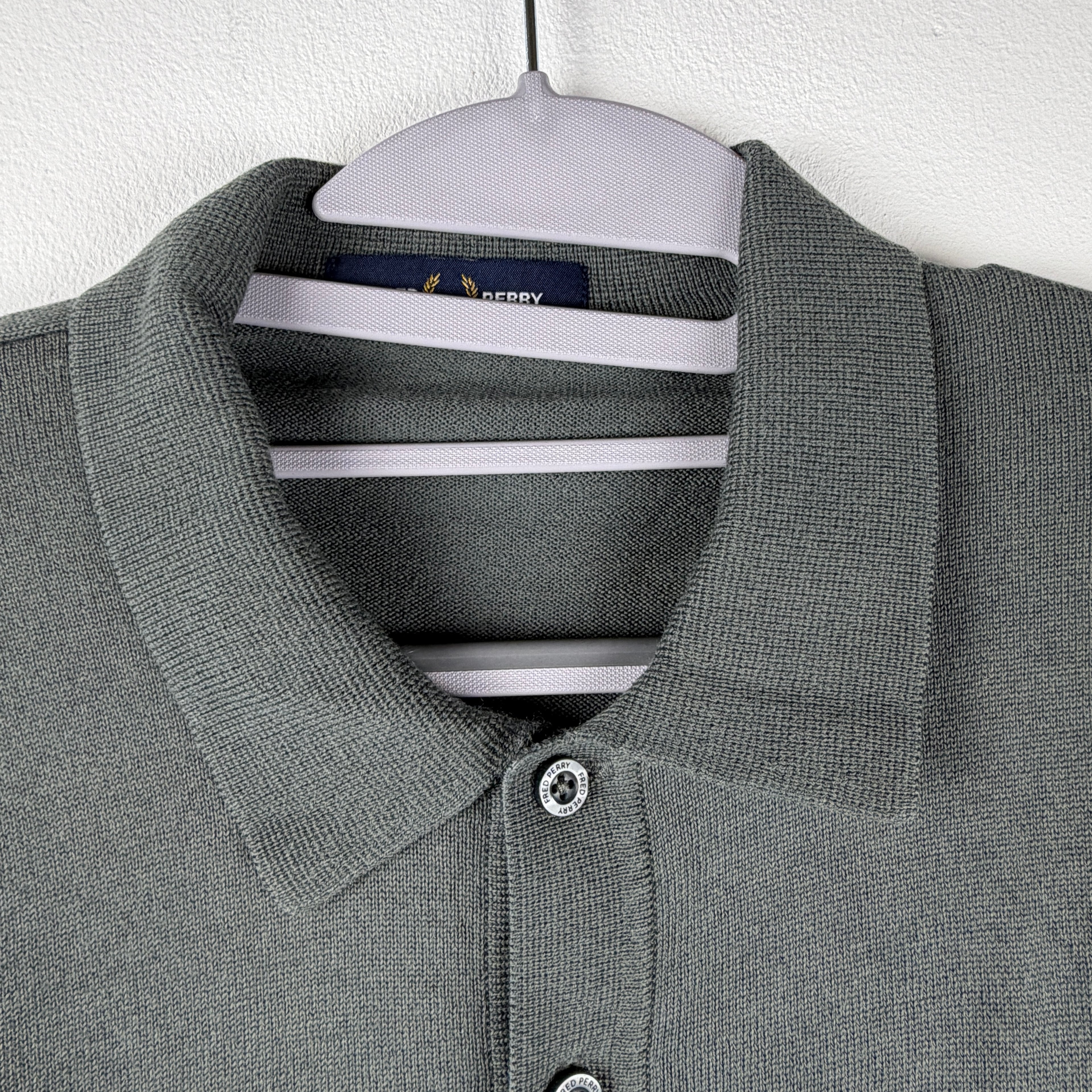 Fred Perry Longsleeve Knit Polo - Grey Green M