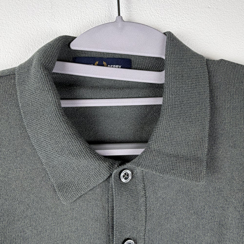 Fred Perry Longsleeve Knit Polo - Grey Green M